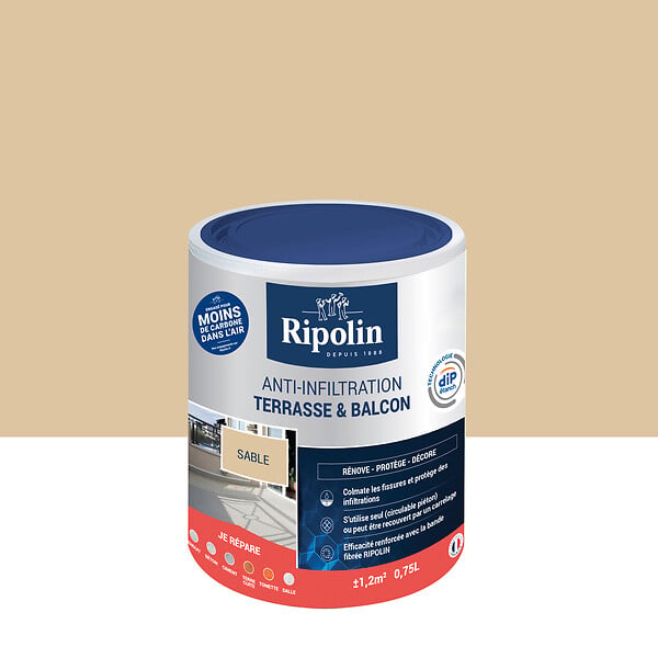 RIPOLIN - Peinture étanche terrasse-balcon Sable 0.75L - large