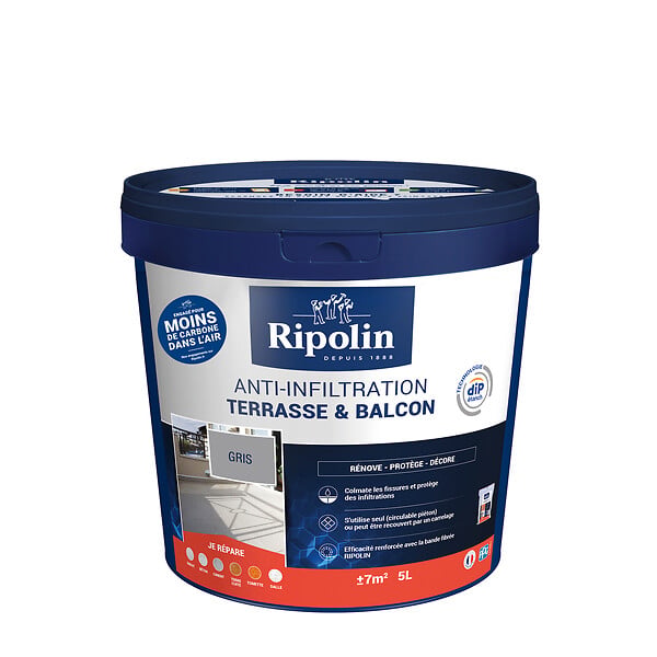 RIPOLIN - Revêtement anti-infiltration terrasse balcon - Gris - 5L - large