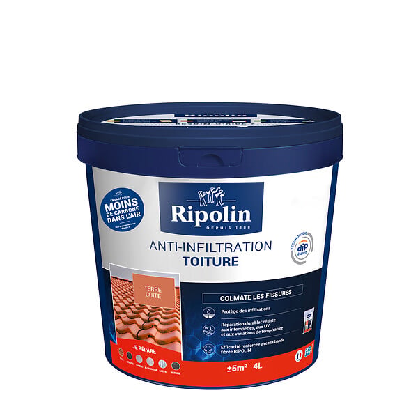 RIPOLIN - Revêtement anti-infiltration toiture - Terre cuite - 4L - large