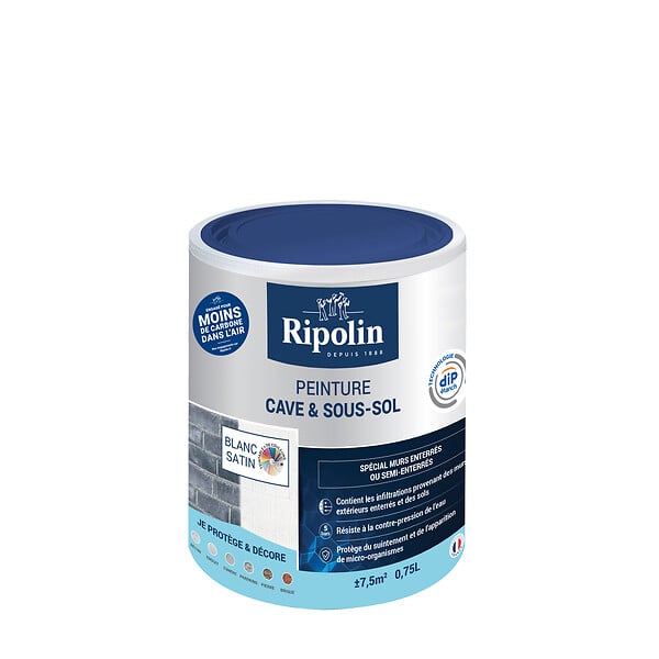 RIPOLIN - Peinture anti-humidité cave et sous-sol Blanc Satin - 0,75 L - large