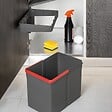 EMUCA - Bac de tri sélectif pour montage sur porte de meuble Recycle, 1 bac extractible de 15 litres, Plastique gris anthracite - vignette
