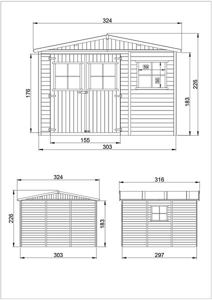 TIMBELA - Abri de Jardin en Bois Naturel - H226x316x324 cm / 9 m² - M335 - large