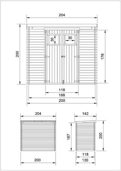 TIMBELA - Abri de jardin en bois - l204xL142xH200cm / 2.22m2 - M311 - large