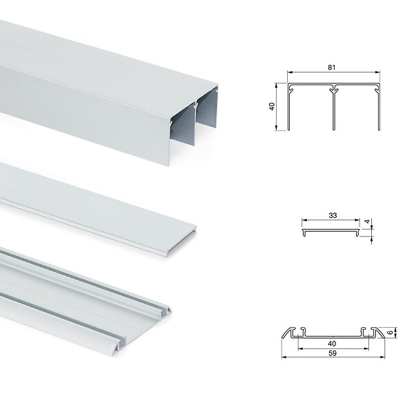 EMUCA - Kit de ferrures pour Placard 81 2 coulissants et fermeture souple, profilé Wave, épaisseur 18mm, panneaux non inclus, Anodisé mat - large