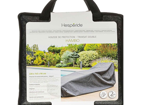 HESPERIDE - Housse pour transat double Hambo gris - 220 x 145 x 90 cm - Hespéride - large