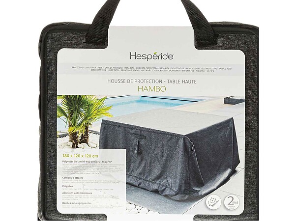 HESPERIDE - Housse Hambo pour table haute extérieure gris - 180 x 120 x 120 cm - Hespéride - large