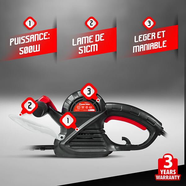 ELEM GARDEN TECHNIC - Taille haies électrique 500W - Lame 51cm - large