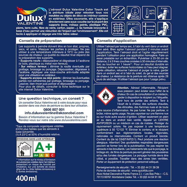 DULUX VALENTINE - Bombe de peinture Color Touch - Ocre dorée - Satin - 400ml - large