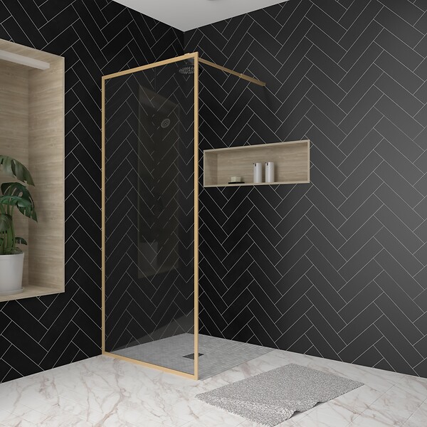 AURLANE - Paroi de douche AURLANE Golden Edge - Or brossé - 90x200cm - large