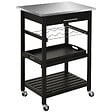 HOMCOM - HOMCOM Chariot de service desserte de cuisine à roulettes multi-rangements 60L x 40l x 85H cm plateau acier inox. MDF pin noir - vignette