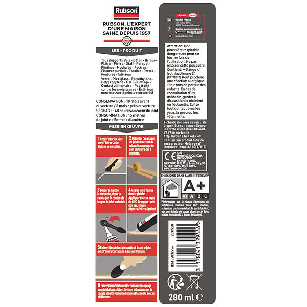 RUBSON - Mastic bois et parquet - Blanc - 280ml - large
