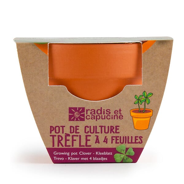 RADIS ET C - Mini kit de jardinage 6cm - Terre cuite - Trèfle 4 feuilles - large