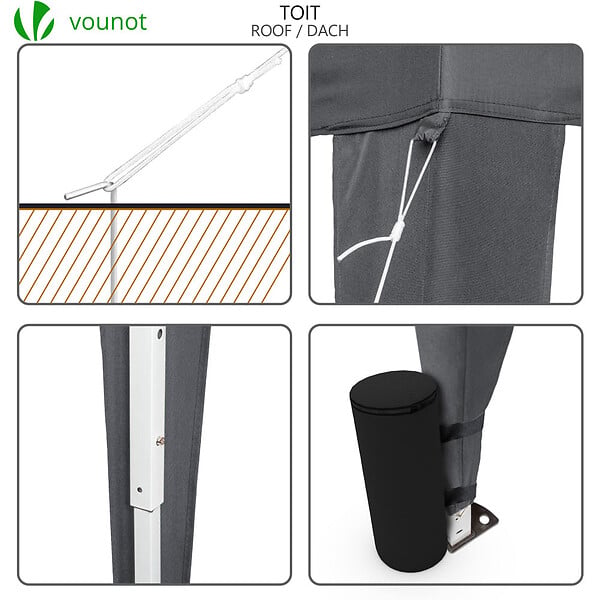 VOUNOT - Tonnelle de Jardin 3x3m Pliable avec portes et fenêtres Gris - large