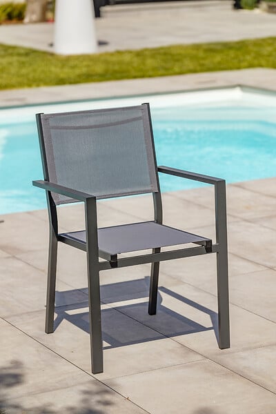 DCB GARDEN - Fauteuil de jardin empilable alu et toile plastifiéee - TOLEDE - large
