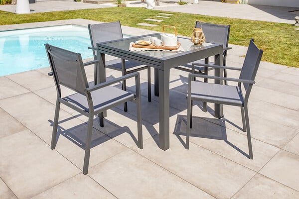 DCB GARDEN - Fauteuil de jardin empilable alu et toile plastifiéee - TOLEDE - large