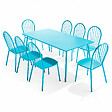 OVIALA - Ensemble table de jardin et 8 chaises bistrot en acier bleu - Palavas - vignette