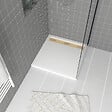 AURLANE - Receveur en acrylique Blanc 80x80x4 cm + Grilles Linéaires Chrome et Or Brossé - WHITENESS II - vignette