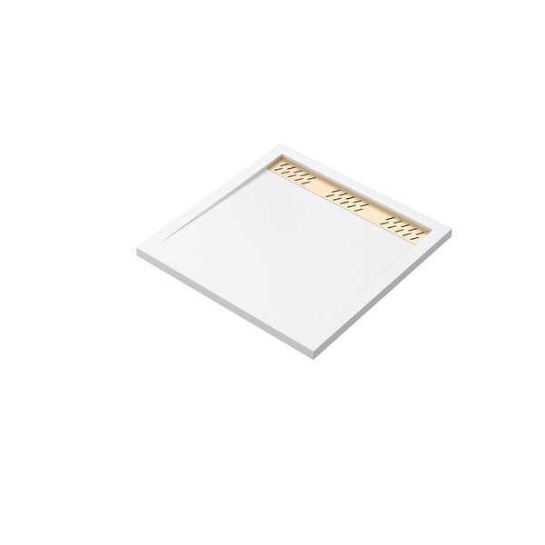 AURLANE - Receveur en acrylique Blanc 80x80x4 cm + Grilles Linéaires Chrome et Or Brossé - WHITENESS II - large
