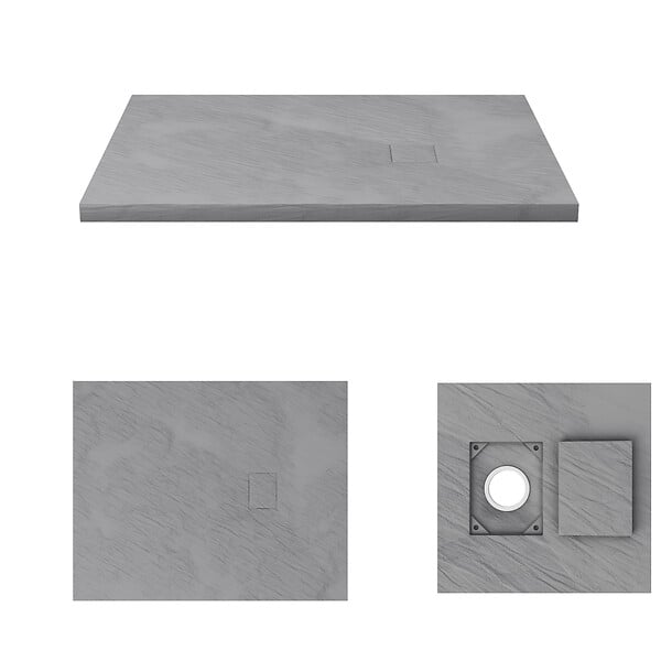 AURLANE - Receveur à poser en matériaux composite SMC - Finition ardoise gris - 80x100cm - ROCK 2 GREY 80 - large