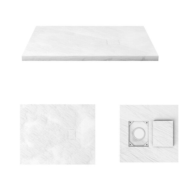 AURLANE - Receveur à poser en materiaux composite SMC - Finition ardoise blanc mat - 80x100 cm - ROCK 2 WHITE - large