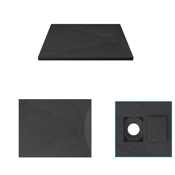 AURLANE - Receveur à poser en matériaux composite SMC - Finition ardoise noire - 80x100cm - ROCK 2 BLACK 80 - large