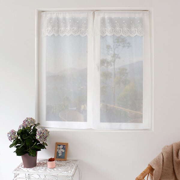 C MA DECO - Voilage aspect lin en paire - Blanc - 2x90cm - large