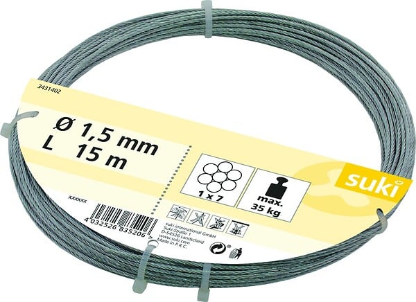 SUKI - Câble acier zingué 1.5mm 15m - large
