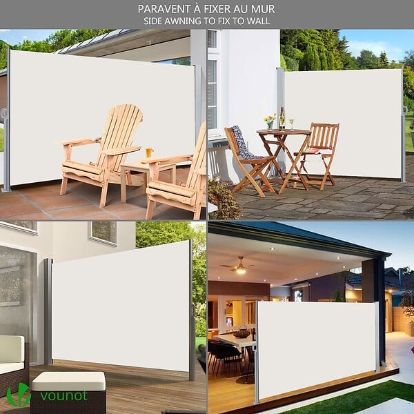 VOUNOT - Paravent retractable avec housse de protection 180x300cm Beige - large