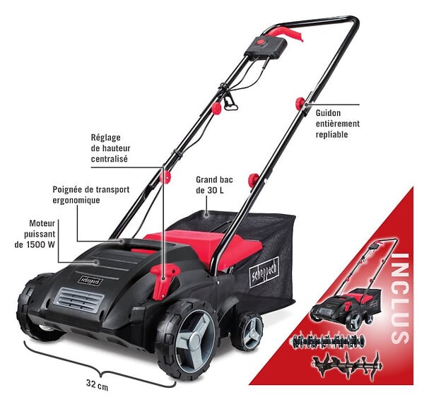 SCHEPPACH - Scarificateur électrique SCHEPPACH 1500 W 32 cm - Bac de ramassage 30 L - SC32 - 5912006901 - large