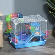 PAWHUT - Cage à hamster rongeur 2 niveaux avec tunnel, biberon eau, roue, maisonnette, échelles - dim. 46L x 30l x 37H cm - métal blanc PP bleu - vignette