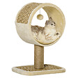 PAWHUT - Arbre à chat rond style cosy chic griffoir grattoirs sisal jeu suspendu souris niche avec coussin cordes d'algues tressées peluche courte beige - vignette