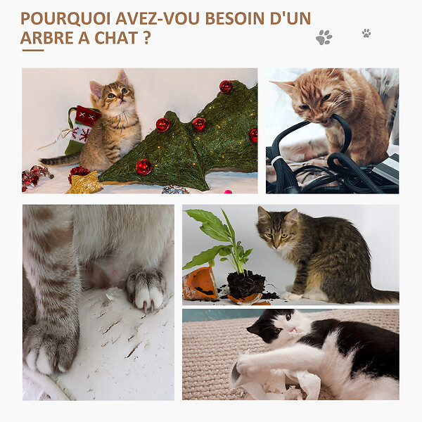 PAWHUT - Arbre à chat rond style cosy chic griffoir grattoirs sisal jeu suspendu souris niche avec coussin cordes d'algues tressées peluche courte beige - large