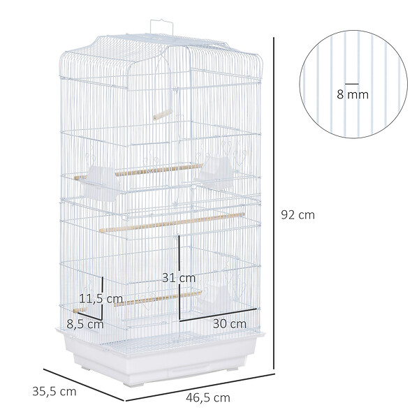 PAWHUT - Cage à oiseaux volière avec mangeoires perchoirs plateau amovible 2 portes dim. 46,5L x 35,5l x 92H cm métal blanc - large