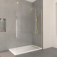 AURLANE - Paroi de Douche 140x200cm Verre Transparent - Barre de Fixation Extensible et Profil Or Brossé - vignette