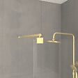 AURLANE - Paroi de Douche 140x200cm Verre Transparent - Barre de Fixation Extensible et Profil Or Brossé - vignette
