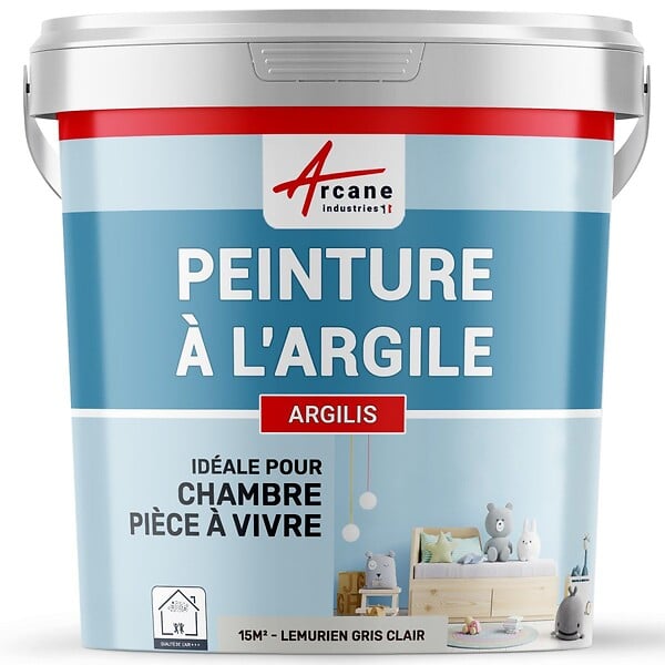 ARCANE INDUSTRIES - PEINTURE ARGILE naturelle et saine - ARGILIS - Lemurien Gris Clair - 15 m² (2.5 kg en 1 couche) - ARCANE INDUSTRIES - large