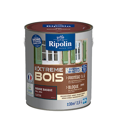 RIPOLIN - Peinture bois - Rouge basque RAL 3004 - 2,5L - large