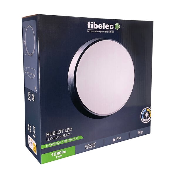 TIBELEC - Hublot LED VELA Noir 12W - large