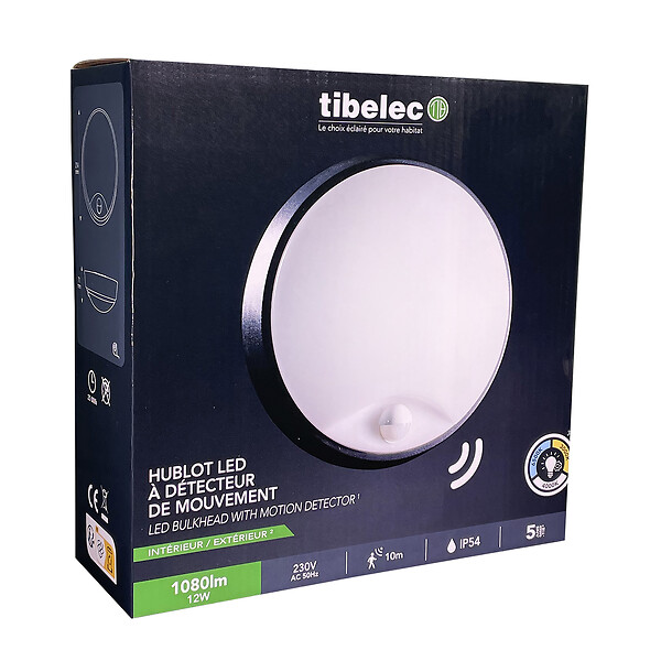 TIBELEC - Hublot LED polycarbonate VELA Noir 12W - large
