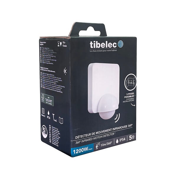 TIBELEC - Détecteur infrarouge multi-pose IP65 - Blanc - 360° 10m - large