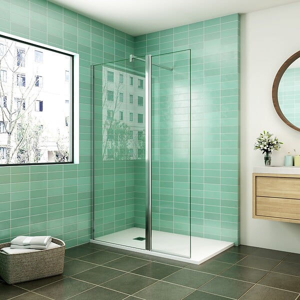 AICA SANITAIRE - AICA paroi de douche 90x200cm avec retour pivotant 50x200cm en 8mm verre securit, paroi de douche à l'italienne avec une barre de fixation carrée 90cm - large