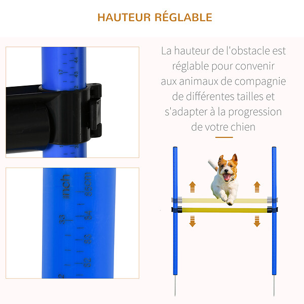 PAWHUT - Agility sport pour chiens équipement complet obstacle, tunnel, slalom, zone repos + sac de transport bleu jaune - large