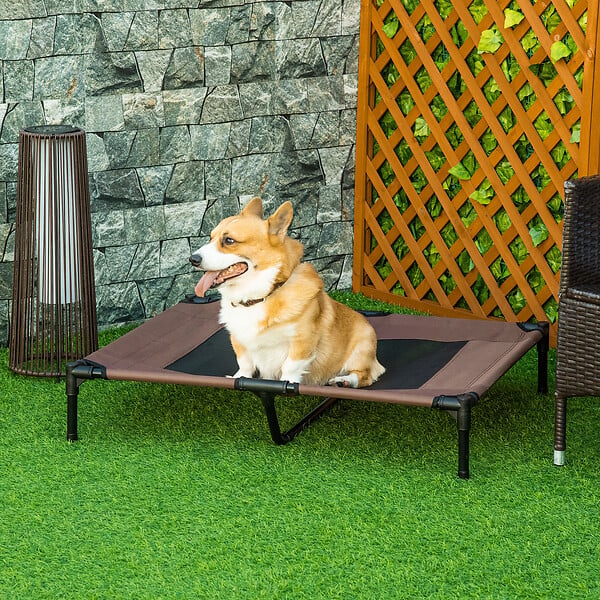PAWHUT - Lit sur pieds pour chien chat lit de camp animal lit surélevé Oxford textilène micro-perforé dim. 92L x 76l x 18H cm marron - large