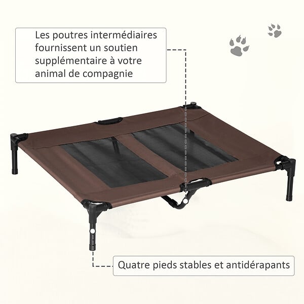 PAWHUT - Lit sur pieds pour chien chat lit de camp animal lit surélevé Oxford textilène micro-perforé dim. 92L x 76l x 18H cm marron - large