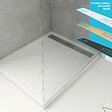 AURLANE - Receveur en acrylique Blanc Effet Pierre 80x80x4 cm - Grille Linéaire Chrome - MOON - vignette