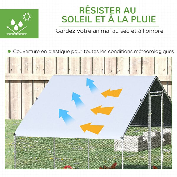 PAWHUT - Enclos poulailler chenil 6 m² - parc grillagé dim. 3L x 2l x 2H m - poulailler chenil entièrement couvert - acier galvanisé - large
