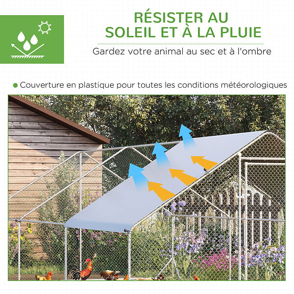 PAWHUT - Enclos poulailler chenil 18 m² - parc grillagé dim. 6L x 3l x 2H m - espace couvert - acier galvanisé - large