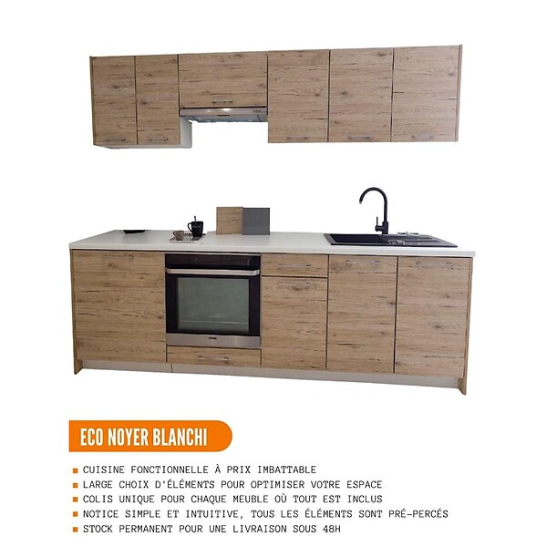 CUISINEANDCIE - Cuisineandcie - Meuble bas de cuisine Eco Noyer Blanchi 1 porte L 40 cm - large