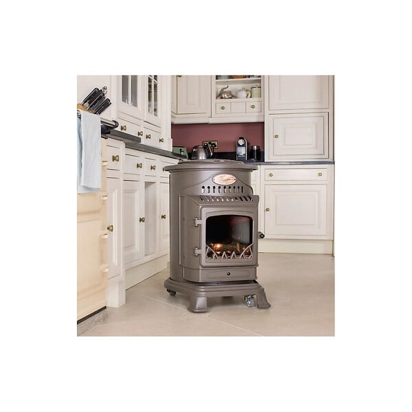 UNIVERSAL - Poele à gaz 3,4KW Fonte véritable Provence Marron miel + Tuyau gaz + Detendeur gaz butane UNIVERSAL - large