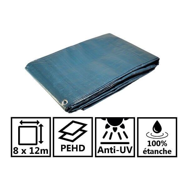 UNIVERS DU PRO - Bâche de jardin 8 x 12 m Bleue et verte Polyéthylène 150g/m² - large